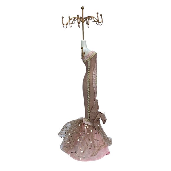 Doll Jewelry Stand Mermaid Trumpet Sequin Sparkly Golden Tan Light Pink Dress - Picture 4 of 11